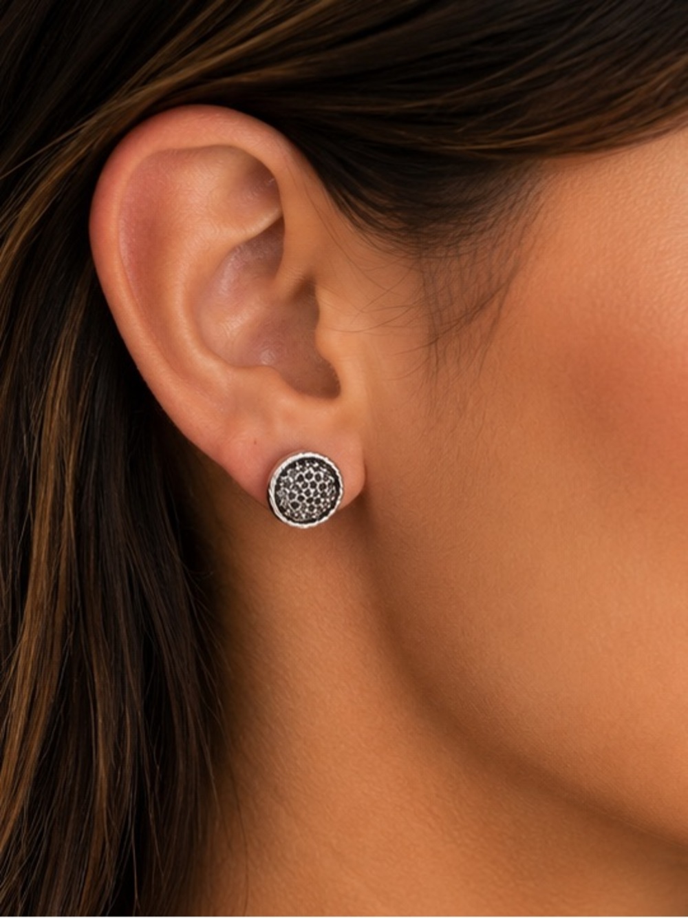 NEW - Chic Versatile Silver & Gunmetal Honeycomb Design Stud Earrings